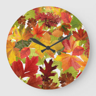 Autumn Fall Leaves  Large Clock