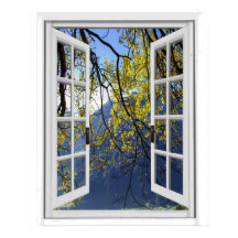 Autumn Fall Leaves Mountain View Faux Window