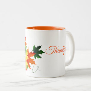 Autumn Fall Leaves Mug-Thankful Two-Tone Coffee Mug