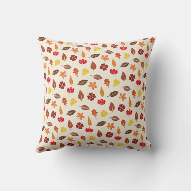 Autumn Fall Leaves on a Cream Background Throw Pillow (Back)