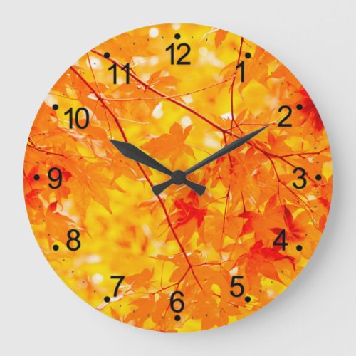 Autumn Fall Leaves Orange Large Clock