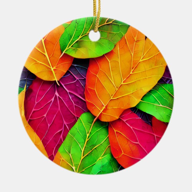 Autumn Fall Leaves Pattern   Ceramic Ornament (Front)