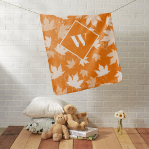 Autumn Fall Leaves Pattern Monogram Baby Blanket