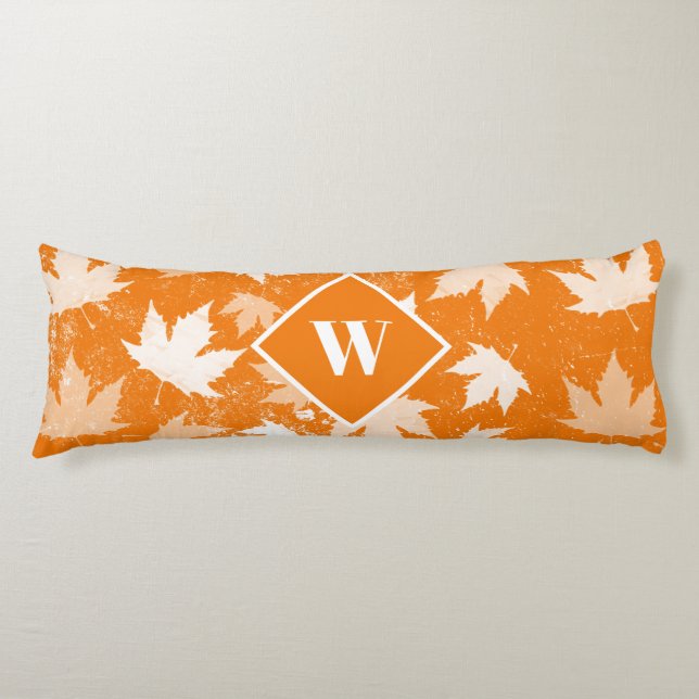 Autumn Fall Leaves Pattern Monogram Body Pillow (Front)