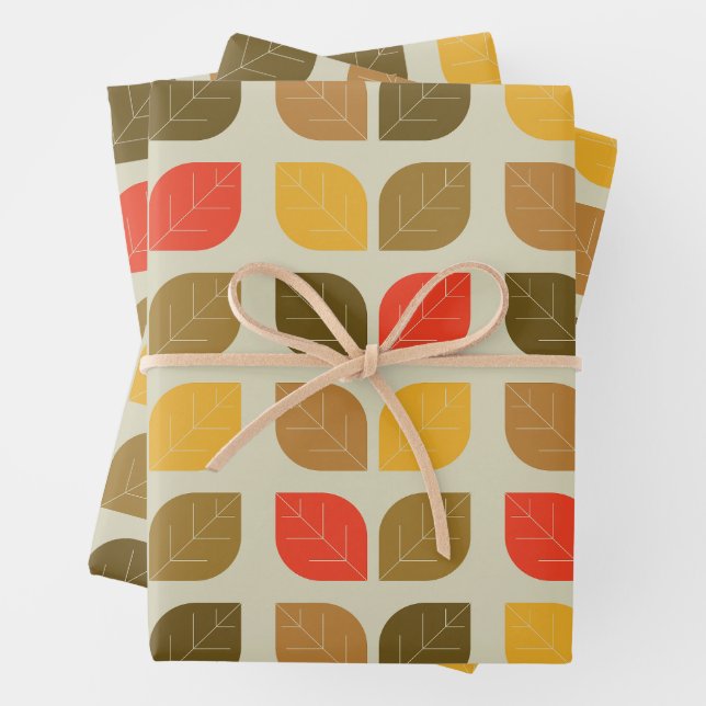 Autumn Fall Leaves Pattern Wrapping Paper Sheets (In situ)