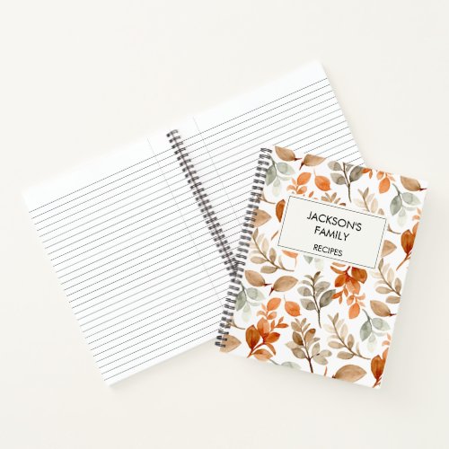 Autumn Fall Leaves  Personalised Family  Recipes  Notebook