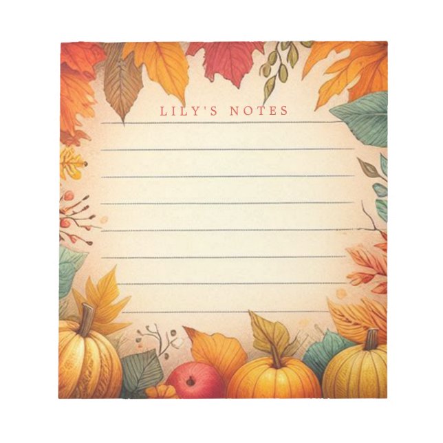 Autumn Fall Leaves Personalized Notepad (Front)