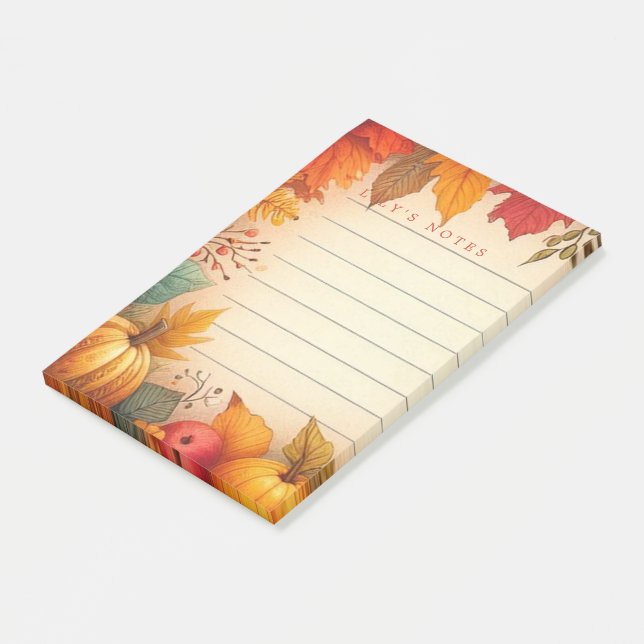 Autumn Fall Leaves Personalized Post-it Notes (Angled)