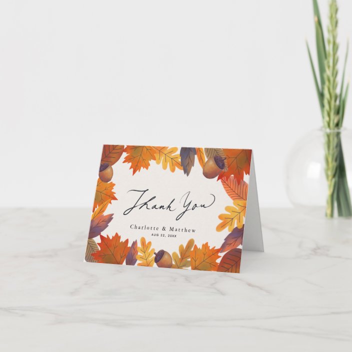 Autumn Fall Leaves Photo Wedding Thank You Card | Zazzle.com