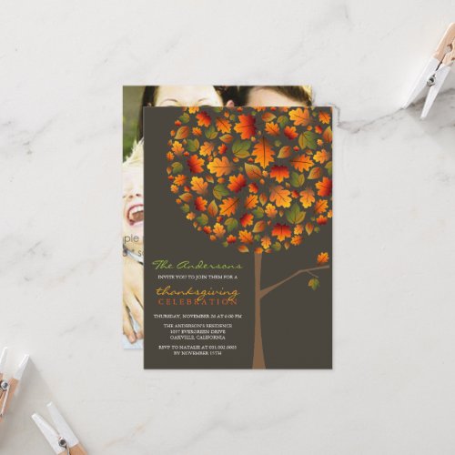 Autumn Fall Leaves Pop Tree Thanksgiving Party Invitation