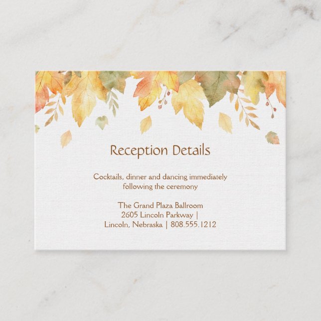 Autumn Fall Leaves Reception Cards | (Front)