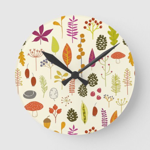 Autumn Fall Leaves Round Clock