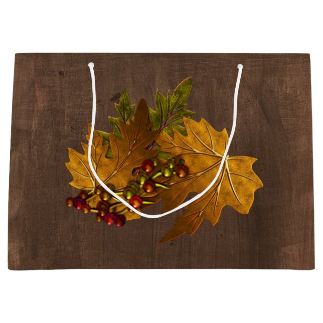 Autumn Fall Leaves Rustic Wedding Large Gift Bag (Front)