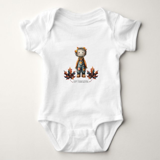 Autumn Fall Leaves Scarecrow Baby Bodysuit (Front)