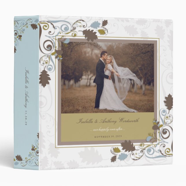 Autumn Fall Leaves Swirls Wedding Photo Binder (Front/Spine)