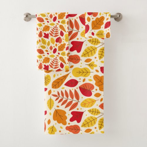 Autumn Fall Leaves Terracotta Brown Boho Pattern  Bath Towel Set