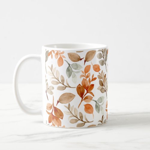 Autumn Fall Leaves Terracotta Brown Boho Pattern  Coffee Mug