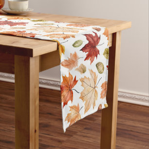 Autumn Fall Leaves Terracotta Brown Boho Pattern  Long Table Runner