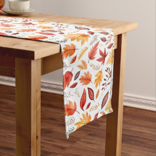 Autumn Fall Leaves Terracotta Brown Boho Pattern Long Table Runner