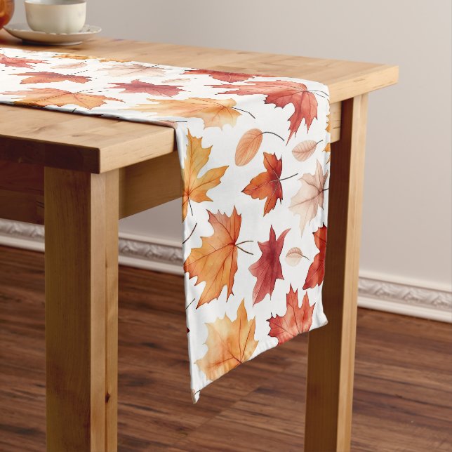 Autumn Fall Leaves Terracotta Brown Boho Pattern  Long Table Runner (In Situ)