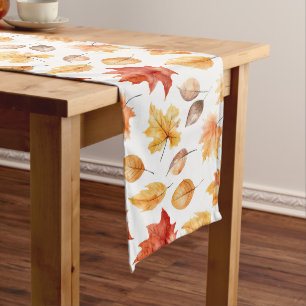 Autumn Fall Leaves Terracotta Brown Boho Pattern Long Table Runner