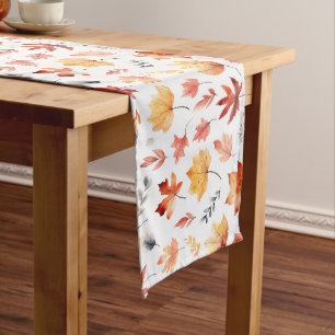 Autumn Fall Leaves Terracotta Brown Boho Pattern  Long Table Runner