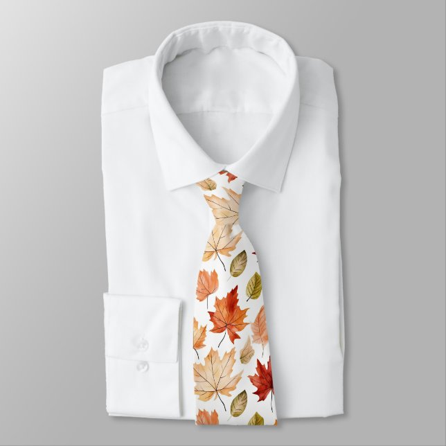 Autumn Fall Leaves Terracotta Brown Boho Pattern  Neck Tie (Tied)