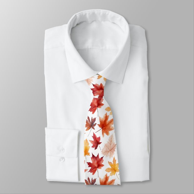 Autumn Fall Leaves Terracotta Brown Boho Pattern  Neck Tie (Tied)