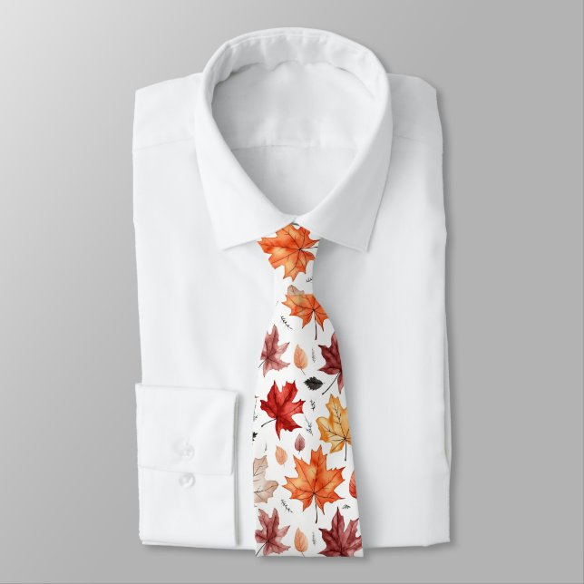 Autumn Fall Leaves Terracotta Brown Boho Pattern  Neck Tie (Tied)