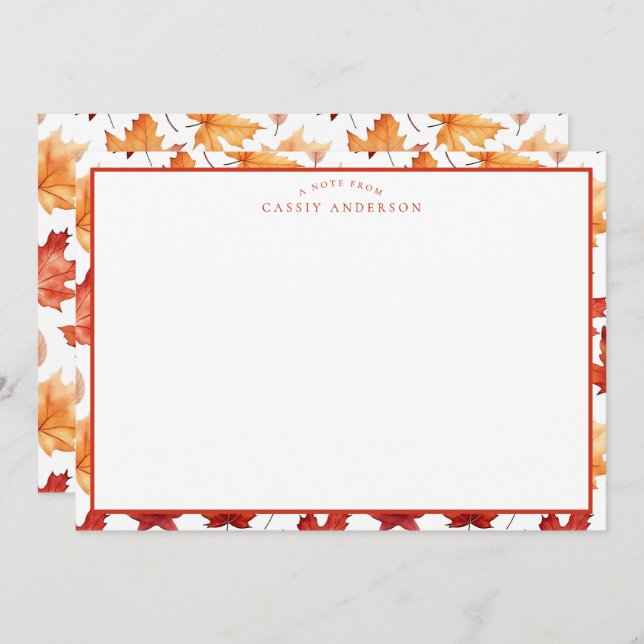 Autumn Fall Leaves Terracotta Brown Boho Pattern  Note Card (Front/Back)