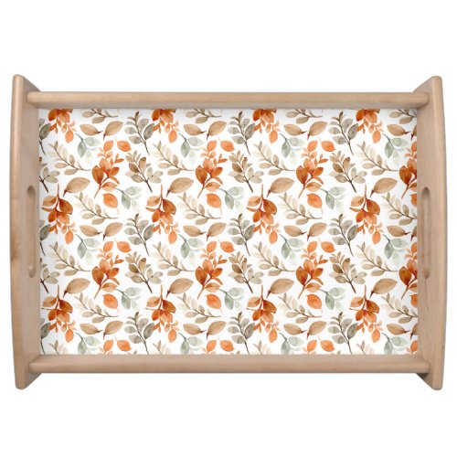 Autumn Fall Leaves Terracotta Brown Boho Pattern T Serving Tray