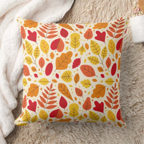 Autumn Fall Leaves Terracotta Brown Boho Pattern   Throw Pillow