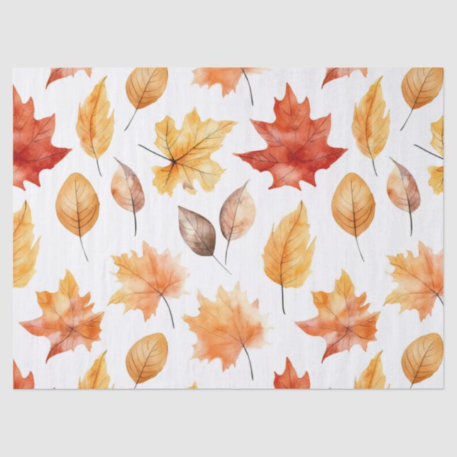 Autumn Fall Leaves Terracotta Brown Boho Pattern  Tissue Paper (Front)
