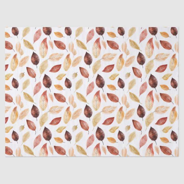 Autumn Fall Leaves Terracotta Brown Boho Pattern  Tissue Paper (Front)