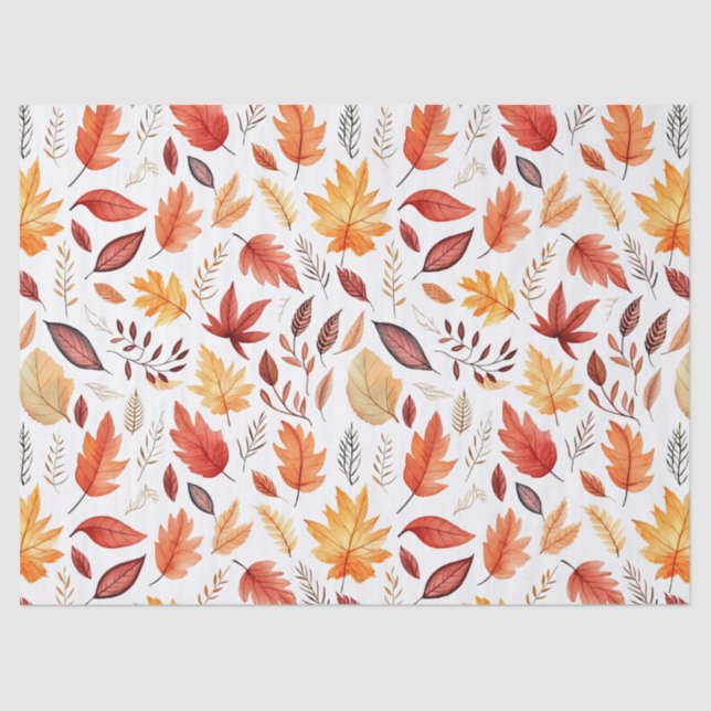 Autumn Fall Leaves Terracotta Brown Boho Pattern  Tissue Paper (Front)