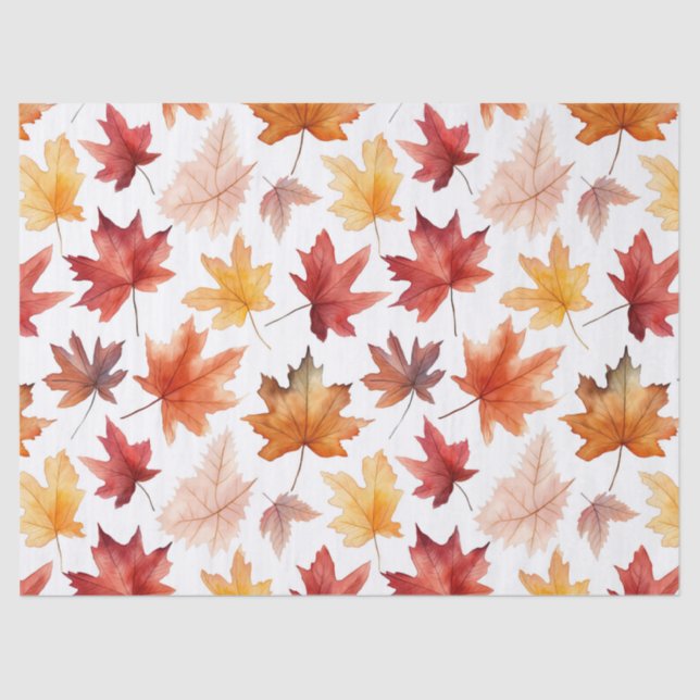Autumn Fall Leaves Terracotta Brown Boho Pattern  Tissue Paper (Front)