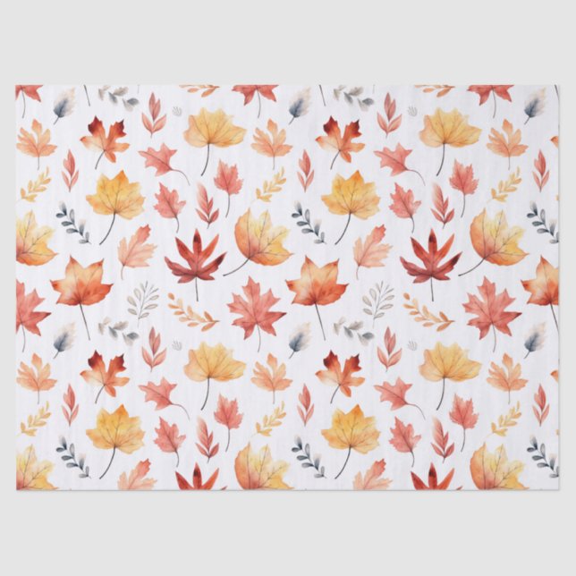 Autumn Fall Leaves Terracotta Brown Boho Pattern  Tissue Paper (Front)