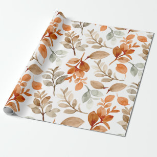 Autumn Fall Leaves Terracotta Brown Boho Pattern  Wrapping Paper