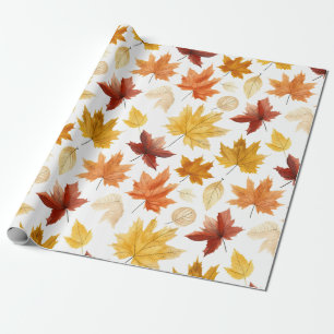 Autumn Fall Leaves Terracotta Brown Boho Pattern  Wrapping Paper
