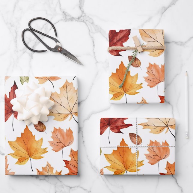 Autumn Fall Leaves Terracotta Brown Boho Pattern  Wrapping Paper Sheets (Front)
