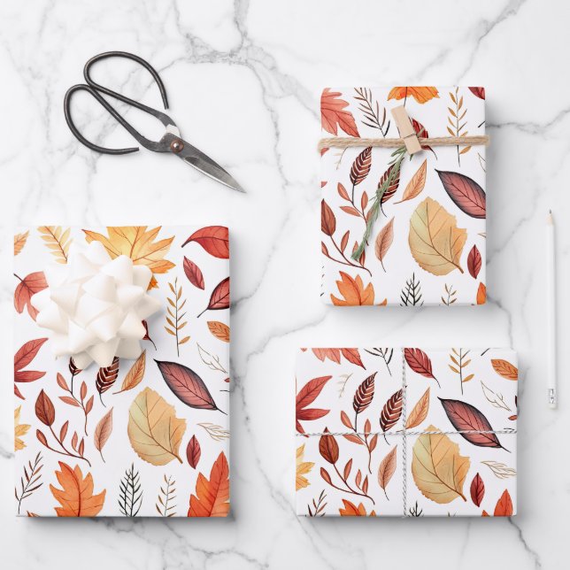 Autumn Fall Leaves Terracotta Brown Boho Pattern  Wrapping Paper Sheets (Front)