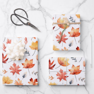 Autumn Fall Leaves Terracotta Brown Boho Pattern Wrapping Paper Sheets