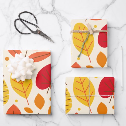 Autumn Fall Leaves Terracotta Brown Boho Pattern Wrapping Paper Sheets