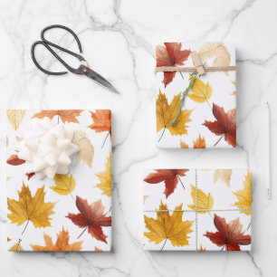 Autumn Fall Leaves Terracotta Brown Boho Pattern  Wrapping Paper Sheets