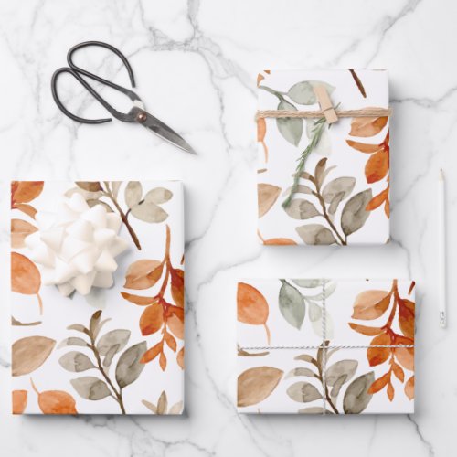 Autumn Fall Leaves Terracotta Brown Boho Pattern   Wrapping Paper Sheets