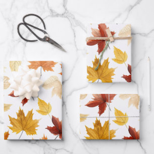 Autumn Fall Leaves Terracotta Brown Boho Pattern  Wrapping Paper Sheets