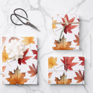 Autumn Fall Leaves Terracotta Brown Boho Pattern  Wrapping Paper Sheets
