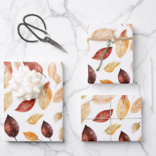 Autumn Fall Leaves Terracotta Brown Boho Pattern  Wrapping Paper Sheets