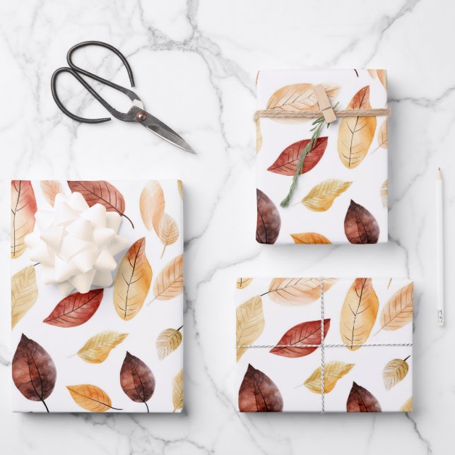 Autumn Fall Leaves Terracotta Brown Boho Pattern  Wrapping Paper Sheets (Front)