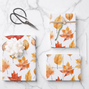 Autumn Fall Leaves Terracotta Brown Boho Pattern Wrapping Paper Sheets